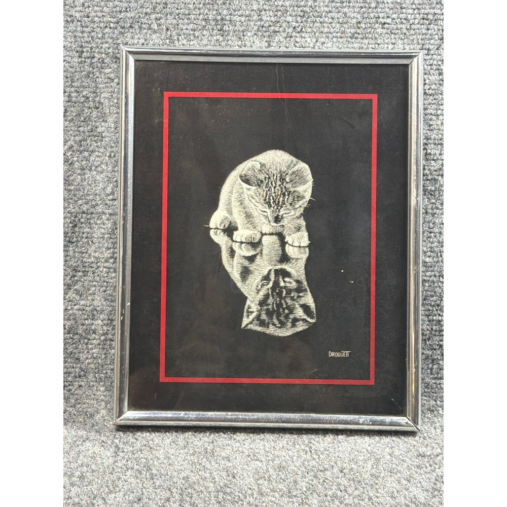 Vintage Figi Giftware Droguett Kitten Reflection Framed Art Print